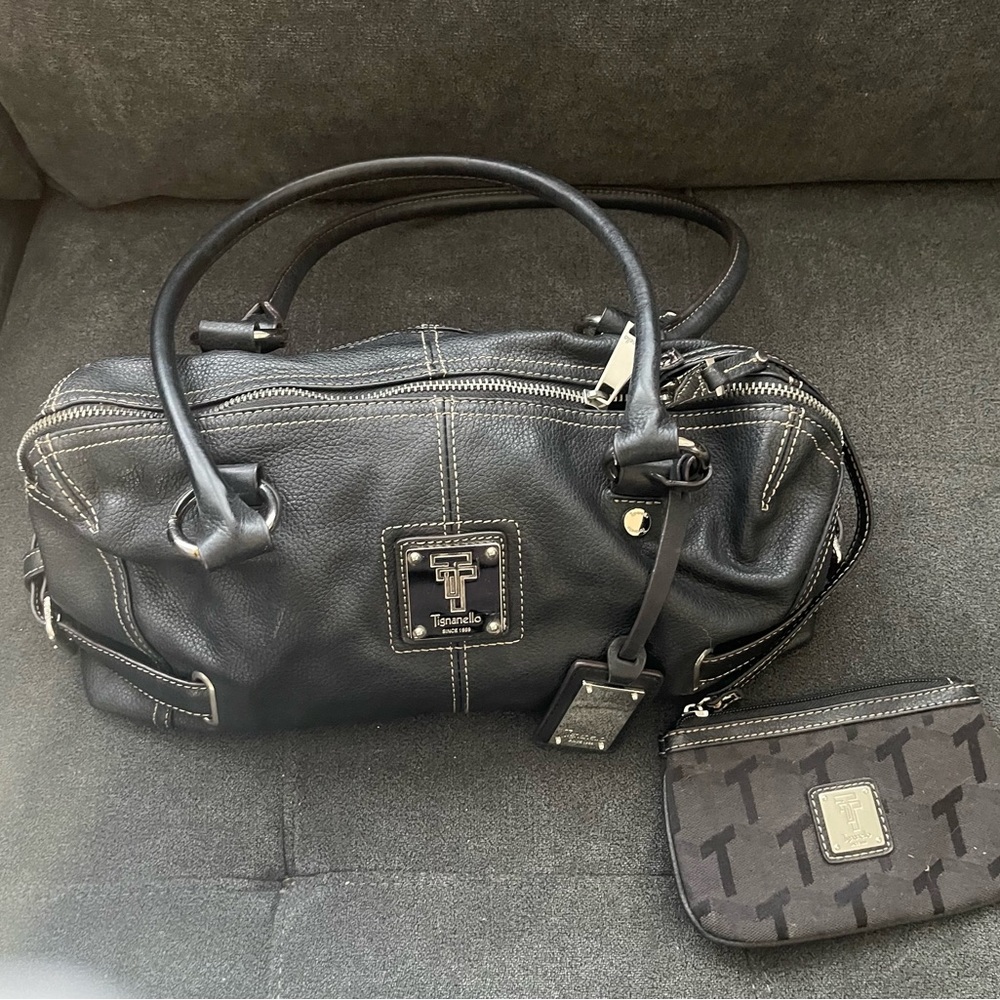 Tignanello Black Leather Handbag Set
